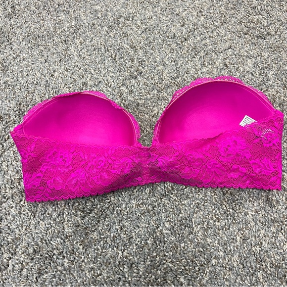 Victoria’s Secret bra 36C hot pink lace strapless padded push up nonslip sexy - Picture 3 of 7